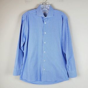 Isaac Mizrahi Blue White Stripes Cutaway Long Sleeves Dress Shirt 15 1/2 32/33
